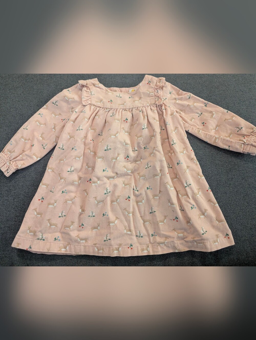 Mini Boden Blush Pink Corduroy Dress with Christmas Print